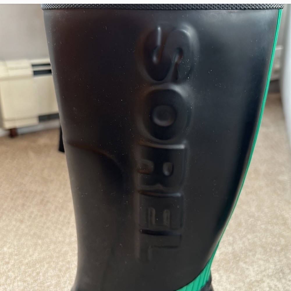 Sorel Black and Emerald Green Rain Wedge Tall Boos